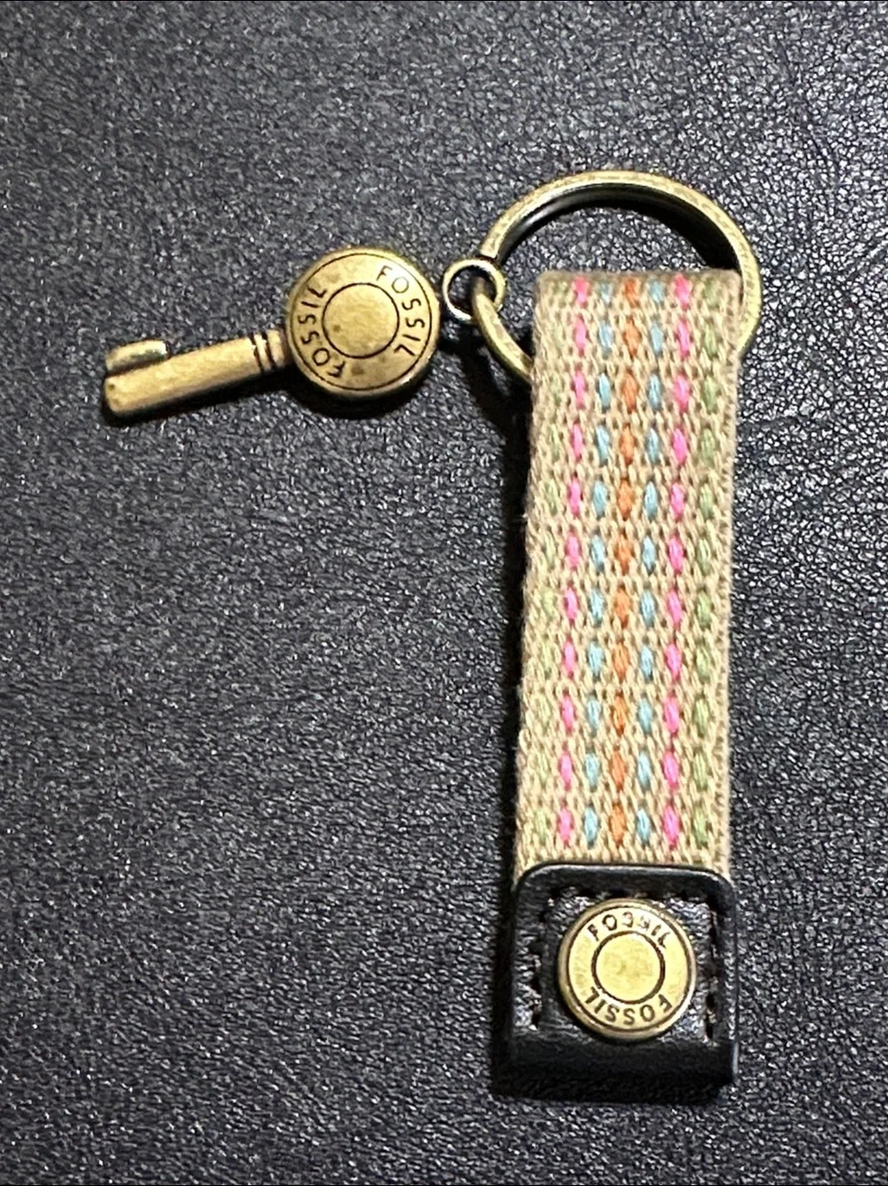 Fossil Vintage Multicolor Strap Brass Signed Key Chain